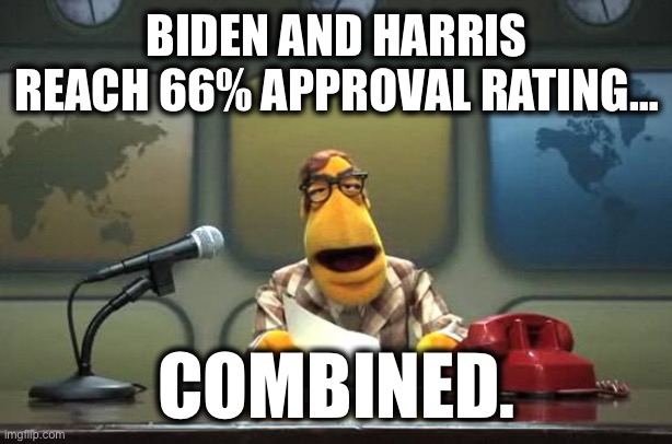 Muppet News Flash | BIDEN AND HARRIS REACH 66% APPROVAL RATING…; COMBINED. | image tagged in muppet news flash,joe biden | made w/ Imgflip meme maker