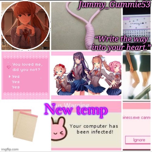 Jummy’s DDLC temp! Thx Sayori | New temp | image tagged in jummy s ddlc temp thx sayori | made w/ Imgflip meme maker