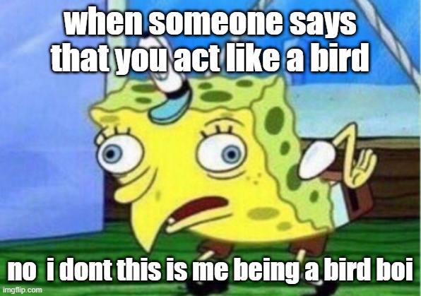 spongebob birdie | when someone says that you act like a bird; no  i dont this is me being a bird boi | image tagged in memes,mocking spongebob | made w/ Imgflip meme maker