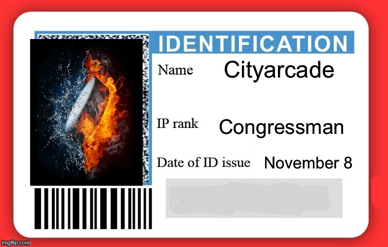 DMV ID Card | Cityarcade; Congressman; November 8 | image tagged in dmv id card | made w/ Imgflip meme maker