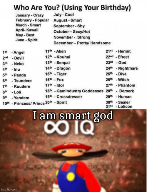 I am smart god | image tagged in infinite iq | made w/ Imgflip meme maker