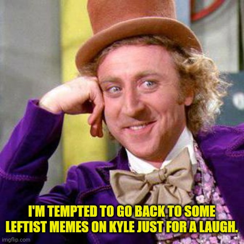 Willy Wonka Blank | I'M TEMPTED TO GO BACK TO SOME LEFTIST MEMES ON KYLE JUST FOR A LAUGH. | image tagged in willy wonka blank | made w/ Imgflip meme maker