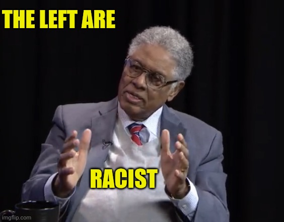Thomas Sowell | RACIST THE LEFT ARE | image tagged in thomas sowell | made w/ Imgflip meme maker