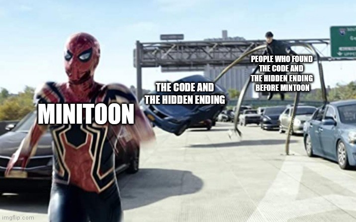 Spidey run | PEOPLE WHO FOUND
THE CODE AND 
THE HIDDEN ENDING
 BEFORE MINTOON; THE CODE AND
THE HIDDEN ENDING; MINITOON | image tagged in roblox piggy | made w/ Imgflip meme maker
