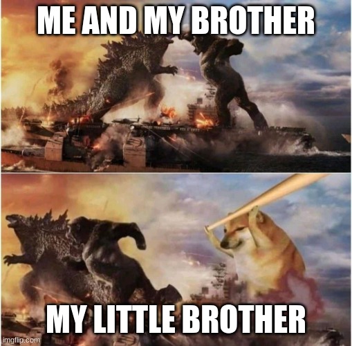 Godzilla vs Kong vs Doge |  ME AND MY BROTHER; MY LITTLE BROTHER | image tagged in godzilla vs kong vs doge | made w/ Imgflip meme maker