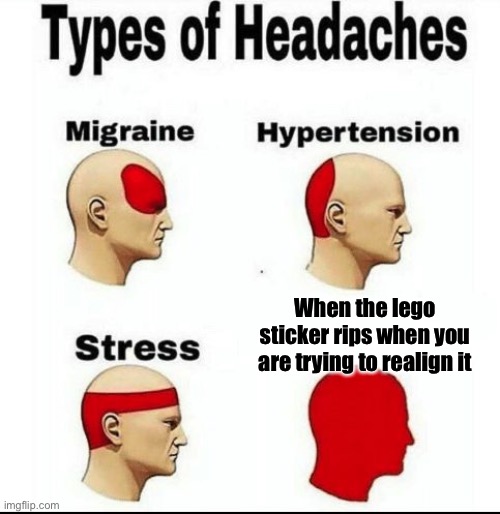 It’s one of the worst sort of pains | When the lego sticker rips when you are trying to realign it | image tagged in types of headaches meme,ouch,depression,hide the pain | made w/ Imgflip meme maker