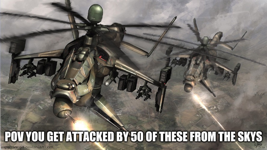 wdyd | POV YOU GET ATTACKED BY 50 OF THESE FROM THE SKYS | image tagged in attack heilcopters,wdyd,rp,fun,roleplaying | made w/ Imgflip meme maker