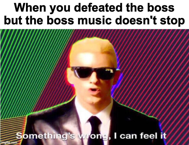 Another battle | When you defeated the boss but the boss music doesn't stop | image tagged in something s wrong | made w/ Imgflip meme maker