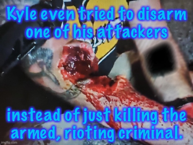 Armed/Disarmed Rioter | Kyle even tried to disarm
one of his attackers; instead of just killing the
armed, rioting criminal. | made w/ Imgflip meme maker