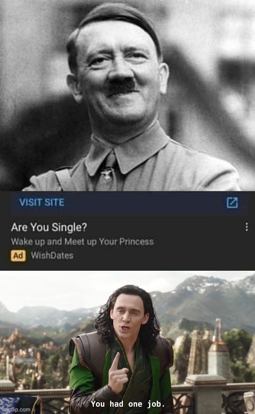 princess??? | image tagged in adolf hitler,you had one job just the one,are you single,princess,dating site,nazi | made w/ Imgflip meme maker