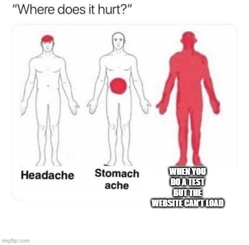 Where does it hurt | WHEN YOU DO A TEST BUT THE WEBSITE CAN'T LOAD | image tagged in where does it hurt | made w/ Imgflip meme maker