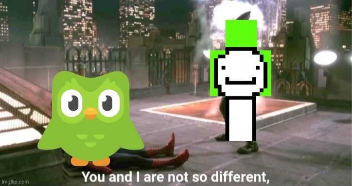 Both green and both smile | image tagged in you and i are not so diffrent,dream,duolingo bird | made w/ Imgflip meme maker