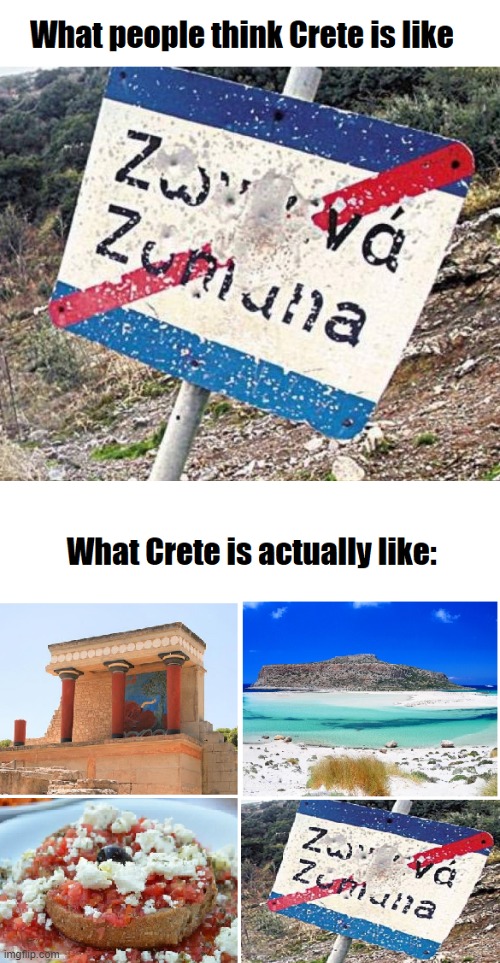 The Crete experience | image tagged in experience,what people think it's like | made w/ Imgflip meme maker