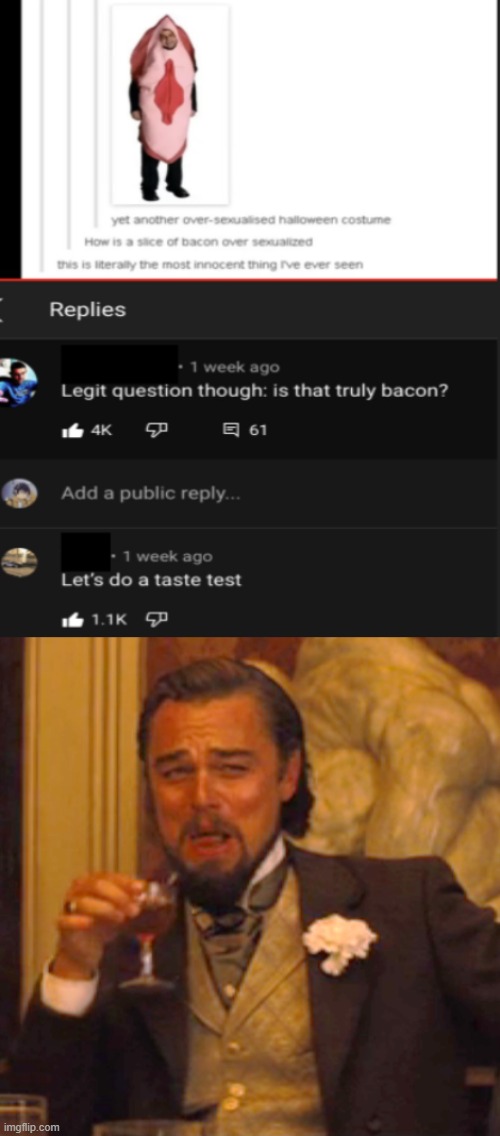 "bacon" | image tagged in memes,laughing leo | made w/ Imgflip meme maker