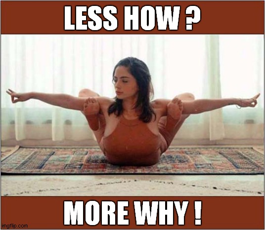 Extreme Yoga ! |  LESS HOW ? MORE WHY ! | image tagged in yoga,questions | made w/ Imgflip meme maker