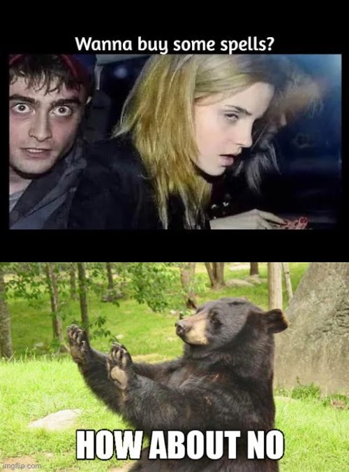 No thanks! I’ve got some already *slurps* | image tagged in memes,how about no bear,funny,spells,harry potter,dark humor | made w/ Imgflip meme maker