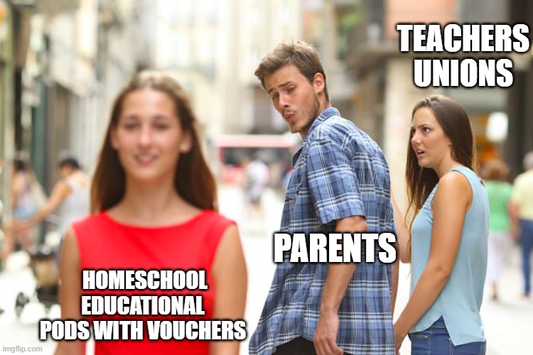 yep | TEACHERS UNIONS; PARENTS; HOMESCHOOL EDUCATIONAL PODS WITH VOUCHERS | image tagged in democrats,teachers union | made w/ Imgflip meme maker