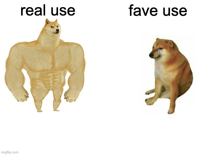 Buff Doge vs. Cheems Meme | real use fave use | image tagged in memes,buff doge vs cheems | made w/ Imgflip meme maker