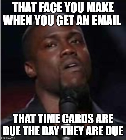 Early Time Cards | THAT FACE YOU MAKE WHEN YOU GET AN EMAIL; THAT TIME CARDS ARE DUE THE DAY THEY ARE DUE | image tagged in that's not how this works | made w/ Imgflip meme maker