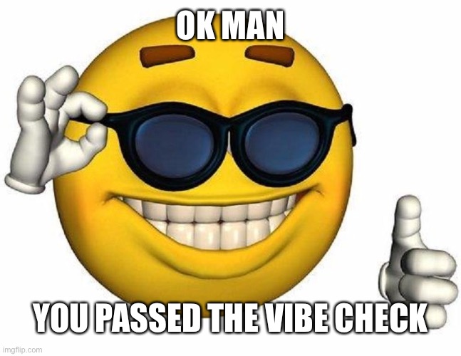 Thumbs Up Emoji | OK MAN YOU PASSED THE VIBE CHECK | image tagged in thumbs up emoji | made w/ Imgflip meme maker