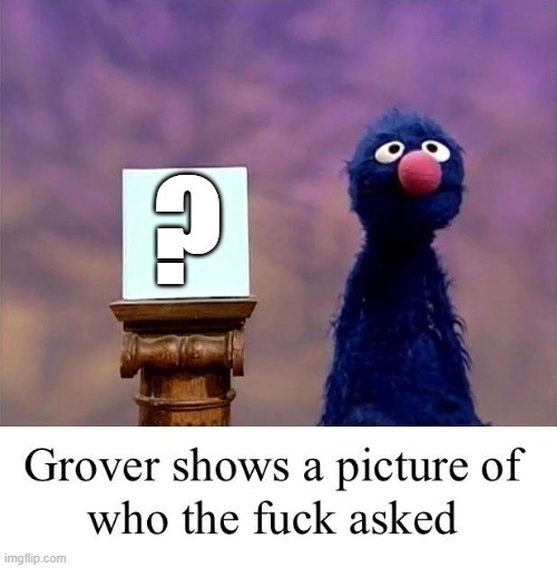 Grover: Who Asked | ? | image tagged in grover who asked | made w/ Imgflip meme maker