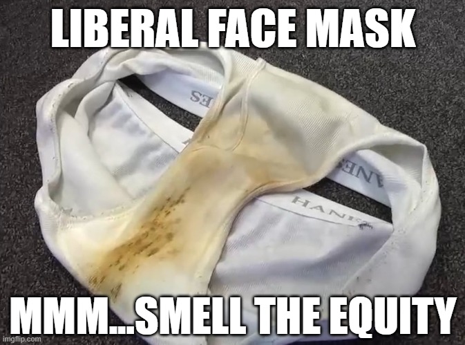 It's no more disgusting than the mask you're wearing right now. | LIBERAL FACE MASK; MMM...SMELL THE EQUITY | image tagged in face mask,liberals,memes,dirty underwear | made w/ Imgflip meme maker