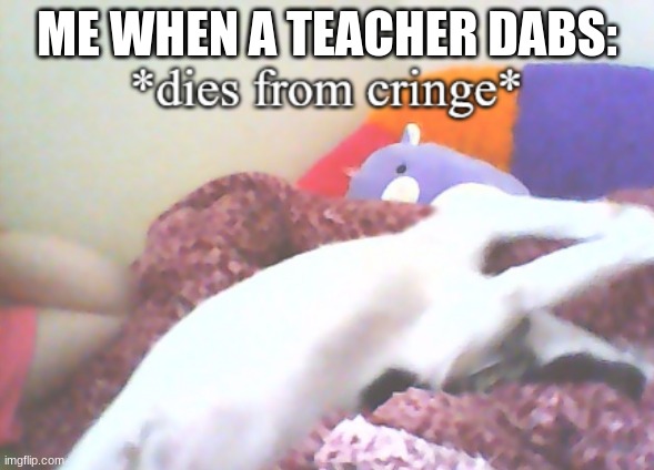 *dies from cringe and goes to doggo heaven* | ME WHEN A TEACHER DABS: | image tagged in dies from cringe yachi's puper edition | made w/ Imgflip meme maker