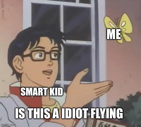 Yes yes it is | ME; SMART KID; IS THIS A IDIOT FLYING | image tagged in memes,is this a pigeon,i is dumb | made w/ Imgflip meme maker