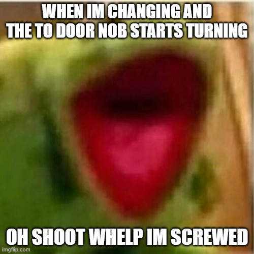 whlep this guy is screwed | WHEN IM CHANGING AND THE TO DOOR NOB STARTS TURNING; OH SHOOT WHELP IM SCREWED | image tagged in ahhhhhhhhhhhhh | made w/ Imgflip meme maker