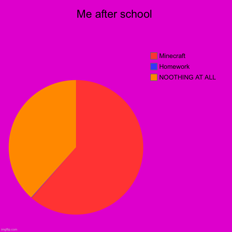 Me after school | NOOTHING AT ALL, Homework, Minecraft | image tagged in charts,pie charts | made w/ Imgflip chart maker