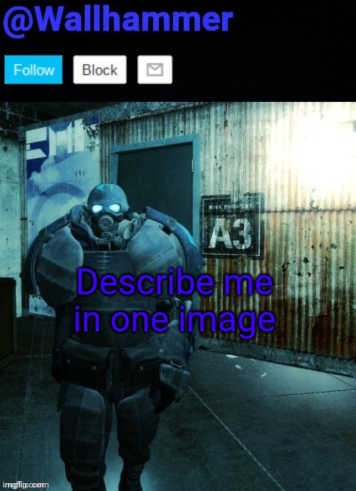 Describe me in one image | image tagged in wallhammer | made w/ Imgflip meme maker