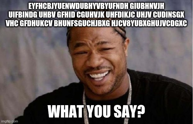 Yo Dawg Heard You | EYFHCBJYUENWDUBHYVBYUFNDH GIUBHNVJH UIFBINDG UHBV GFHID CGUHVJK UHFDIKJC UHJV CUDINSGX VHC GFDHUKCV BHUNFSGUCHJBXG HJCV8YUBXGHUJVCDGXC; WHAT YOU SAY? | image tagged in memes,yo dawg heard you | made w/ Imgflip meme maker