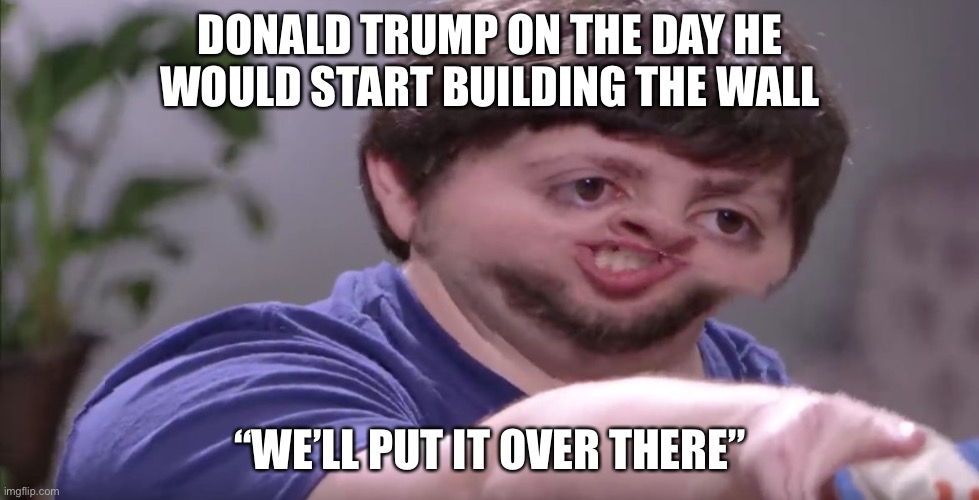 I'll Buy Your Entire Stock | DONALD TRUMP ON THE DAY HE WOULD START BUILDING THE WALL; “WE’LL PUT IT OVER THERE” | image tagged in i'll buy your entire stock | made w/ Imgflip meme maker