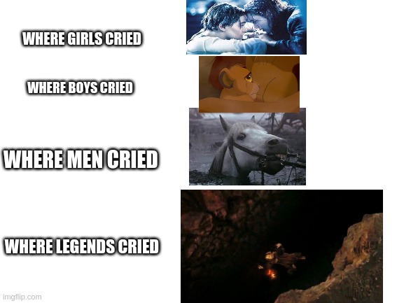 NOOOO GANDALF | WHERE GIRLS CRIED; WHERE BOYS CRIED; WHERE MEN CRIED; WHERE LEGENDS CRIED | image tagged in blank white template | made w/ Imgflip meme maker