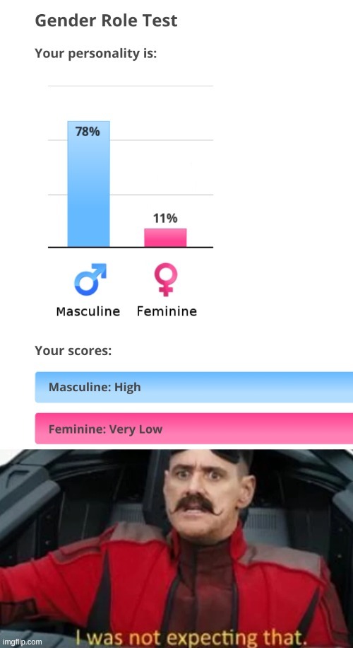 ngl i thought it would say i was more feminine then male- | made w/ Imgflip meme maker