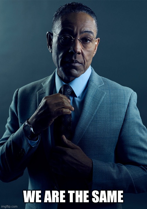 Gus Fring we are not the same | WE ARE THE SAME | image tagged in gus fring we are not the same | made w/ Imgflip meme maker