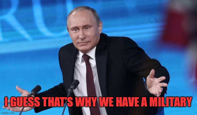 I GUESS THAT’S WHY WE HAVE A MILITARY | image tagged in putin shrug | made w/ Imgflip meme maker