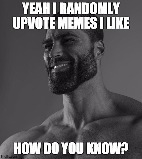 they are the real heroes of imgflip | YEAH I RANDOMLY UPVOTE MEMES I LIKE; HOW DO YOU KNOW? | image tagged in gigachad | made w/ Imgflip meme maker