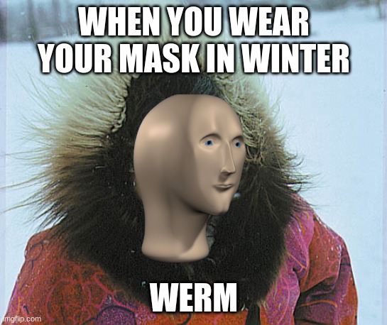 eskimo |  WHEN YOU WEAR YOUR MASK IN WINTER; WERM | image tagged in eskimo,meme man,helth,covid,mask,warm | made w/ Imgflip meme maker