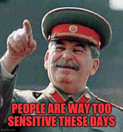 Stalin says | PEOPLE ARE WAY TOO
SENSITIVE THESE DAYS | image tagged in stalin says | made w/ Imgflip meme maker