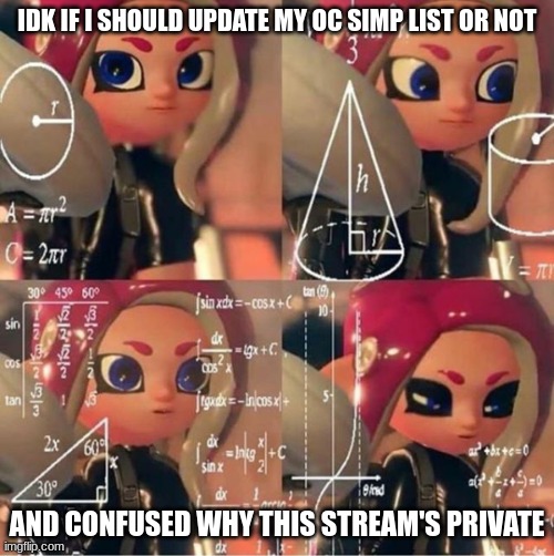 Veemo | IDK IF I SHOULD UPDATE MY OC SIMP LIST OR NOT; AND CONFUSED WHY THIS STREAM'S PRIVATE | image tagged in veemo | made w/ Imgflip meme maker