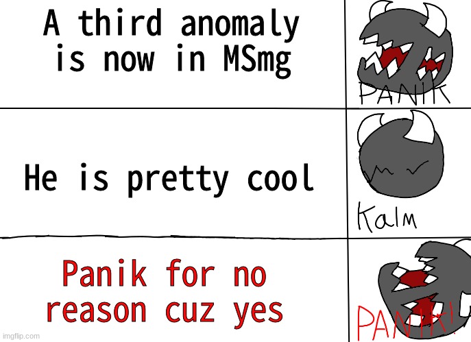 trez | A third anomaly is now in MSmg; He is pretty cool; Panik for no reason cuz yes | image tagged in panik | made w/ Imgflip meme maker