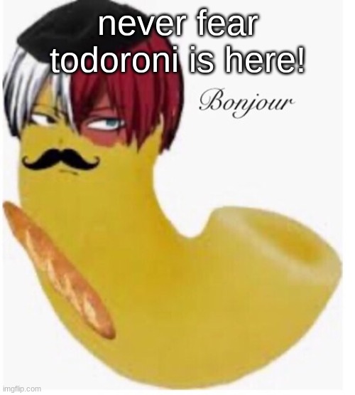 Todoroni Bonjour | never fear todoroni is here! | image tagged in todoroni bonjour | made w/ Imgflip meme maker