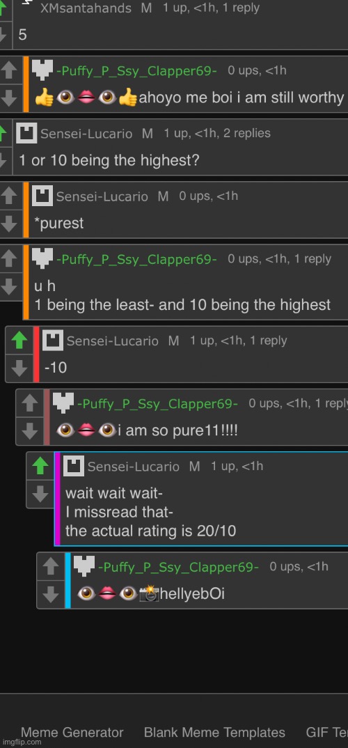 yoo i got a 20 out of 10 on my purity score | made w/ Imgflip meme maker