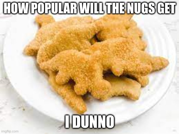 How Popular Will Nugs Get | HOW POPULAR WILL THE NUGS GET; I DUNNO | image tagged in chicken nuggets | made w/ Imgflip meme maker