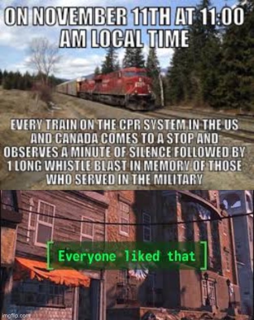 yay | image tagged in everyone liked that,railroad,military | made w/ Imgflip meme maker