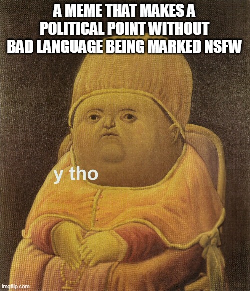 y tho | A MEME THAT MAKES A POLITICAL POINT WITHOUT BAD LANGUAGE BEING MARKED NSFW | image tagged in y tho | made w/ Imgflip meme maker