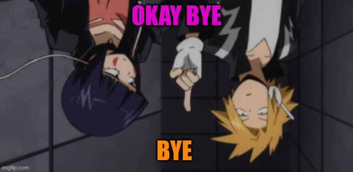What is this shit above me Denki | OKAY BYE; BYE | image tagged in what is this shit above me denki | made w/ Imgflip meme maker