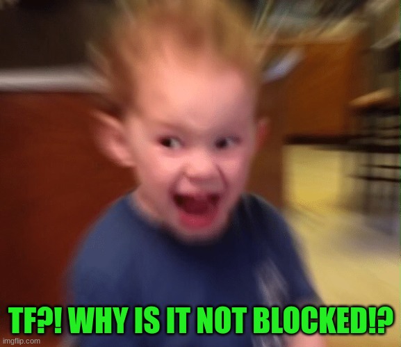 TF?! WHY IS IT NOT BLOCKED!? | made w/ Imgflip meme maker