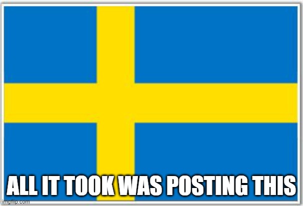 How to get banned from Denmark | ALL IT TOOK WAS POSTING THIS | image tagged in swedish flag | made w/ Imgflip meme maker